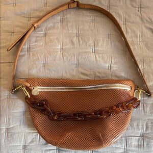 Elegant Tan Perforated Leather Crossbody Bag